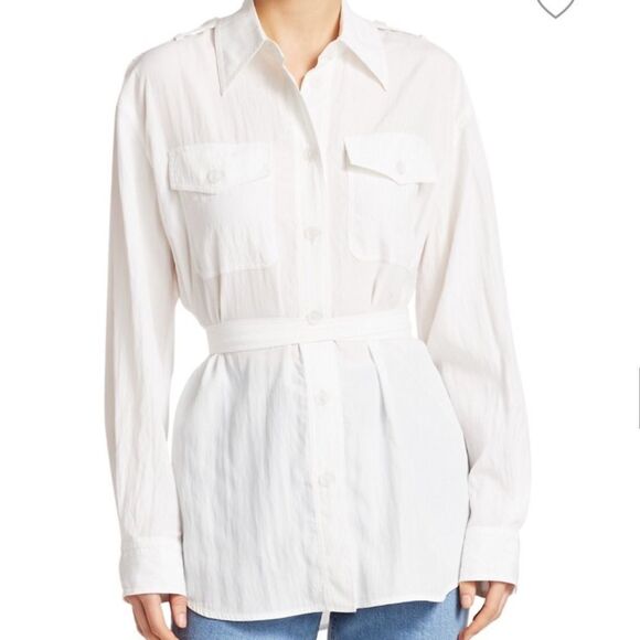 Helmut Lang White Waist Wrap Parachute Long Sleeve Tunic Crisp Safari Belt Top M - Picture 1 of 1